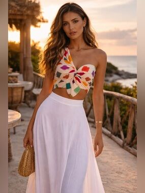 Just Bee Queen Karolina One Shoulder Crop Top XS NWT Resort